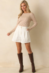 Here We Go Again Ivory Rayon Pleated High Waisted Shorts