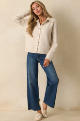 In The Middle Of It Ivory Knit Collared Button Front Cardigan