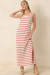 Worth Talking About Red & Ivory Stripe Knit Sleeveless Maxi Dress