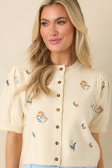Reason to Stay Ivory Multi Floral Knit Button Front Top