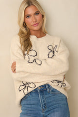 No Room For Doubt Ivory Floral Embroidered Knit Sweater