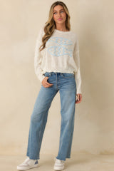 Just Swimmingly Ivory Knit Fish Embroidered Sweater