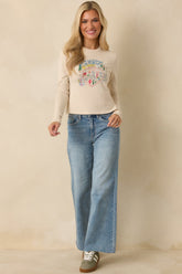 St. Moritz Is For Lovers Ivory Cotton Vintage Long Sleeve Tee