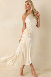 Poetic Charm Light Ivory Asymmetric One Shoulder Maxi Dress