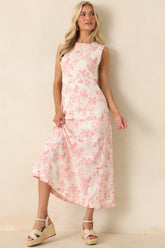 Everything I Imagined Ivory & Pink Linen Blend Floral Maxi Dress