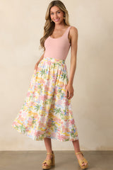 Seaside Bliss Ivory Multi Tropical Print Linen Maxi Skirt