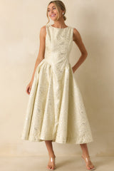 Written in Light Ivory Metallic Jacquard Sleeveless Maxi Dress