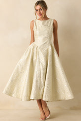 Written in Light Ivory Metallic Jacquard Sleeveless Maxi Dress