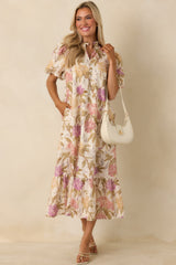 Just Can't Help Yourself Ivory Multi Floral Print Cotton Puff Sleeve Maxi Dress