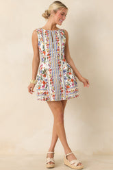 You Look Like Summer Ivory Multi Floral Cotton Sleeveless Mini Dress