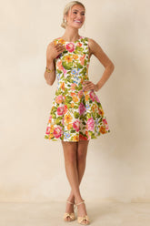 Blooming Bright Multi Floral Cotton Flared Sleeveless Mini Dress