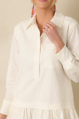 Always a Classic Ivory Cotton Blend Long Sleeve Mini Shirt Dress