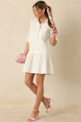 Always a Classic Ivory Cotton Blend Long Sleeve Mini Shirt Dress