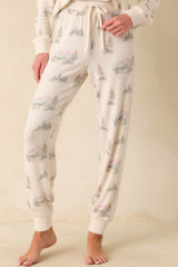 Z Supply Ivory Multi Print Overnight Road Trip Joggers