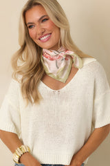 Without Thinking Twice Ivory Knit Collard V-Neck Short Sleeve Sweater