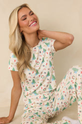 Holiday Morning Ivory Multi Christmas Print Short Sleeve Pajama Top