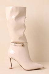 Stay In Touch Ivory Patent Faux Leather Boots