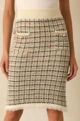 A Quiet Kind Ivory Plaid Pattern Knit Skirt
