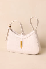 Worth The Risk Ivory Croc Embossed Faux Leather Handbag