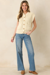 FRNCH Natalie Ivory Cotton Knit Button Front Cardigan