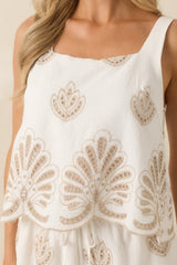 All The Possibilities Ivory Embroidered Cotton Open Back Tank