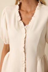 Getting A Fresh Start Ivory Puff Sleeve Ruffle Peplum Top