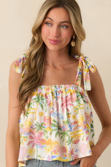 Gone To The Coast Ivory Multi Tropical Print Linen Crop Top
