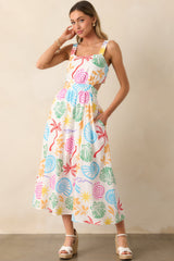 Calming Tides Ivory Multi Tropical Print Maxi Dress