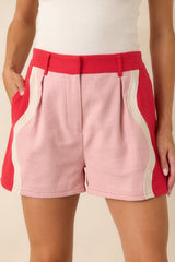 Playfully Yours Red & Blush Cotton Contrast Shorts