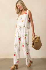 Where Sunlight Stays Ivory Floral Patchwork Wide Leg Pants