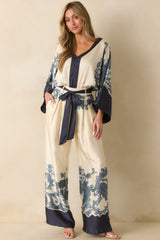 The Whole Picture Navy Multi Print Belted Wide Leg Pants