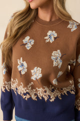That's How I See It Caramel Brown Multi Floral Jacquard Knit Sweater