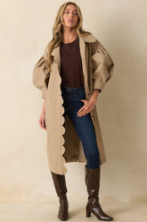 All In Good Fun Khaki Scallop Trim Puff Sleeve Button Front Coat