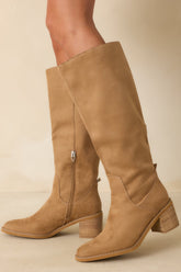 For Good Reason Tan Faux Suede Knee High Boots