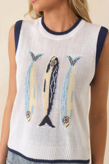 Net Results White & Blue Fish Sweater Tank