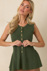 Everything in Place Olive Green Knit Peplum Top