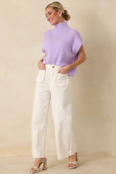 Cool Intentions Lavender Ribbed Knit Mockneck Cap Sleeve Sweater