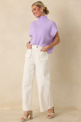 Cool Intentions Lavender Ribbed Knit Mockneck Cap Sleeve Sweater