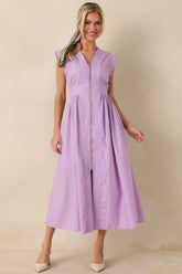 The Adeline Lavender Zip Up Midi Dress