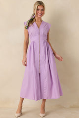 The Adeline Lavender Zip Up Midi Dress