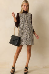Her Sweet Side Beige Leopard Print Cotton Denim Mini Dress