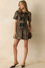 Until Then Gold Leopard Print Jacquard Mini Dress