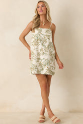 Z Supply Maude Tiki Tide Light Beige & Green Linen Mini Dress