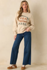 Baking Spirits Bright Light Beige Embroidered Crewneck Sweatshirt