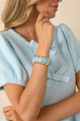 Hold On Gently Light Blue & Gold Sculptural Bead Stretch Bracelet
