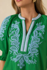 When It Feels Right Green Embroidered V-Neck Maxi Dress