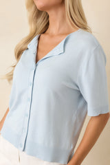 Classic Choice Light Blue Knit Button Front Top