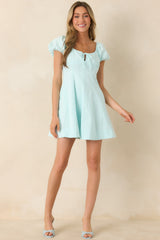 Love Is in the Air Aqua Blue Cotton Peasant Mini Dress
