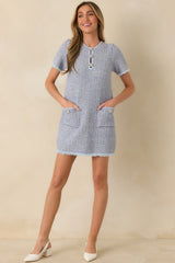 Soft Kisses Light Blue Short Sleeve Tweed Mini Dress