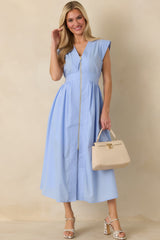 The Adeline Light Blue Zip Up Midi Dress